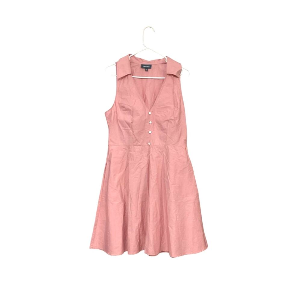 ModCloth Pink Fit and Flare Collared Dress Sleeveless Size 12 Medium Pockets 50s - Picture 2 of 8